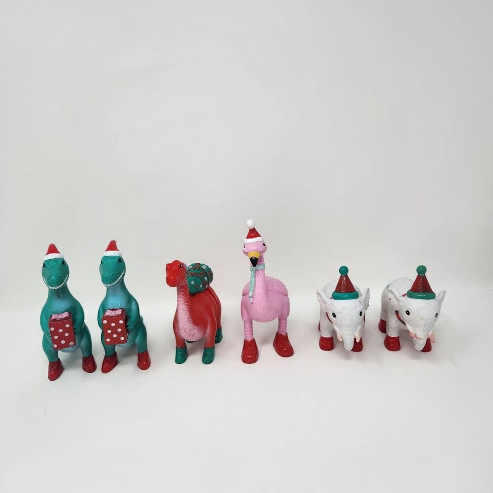 Santa Hat Animals, Dinosaurs, Elephant & Flamingo Set of 6